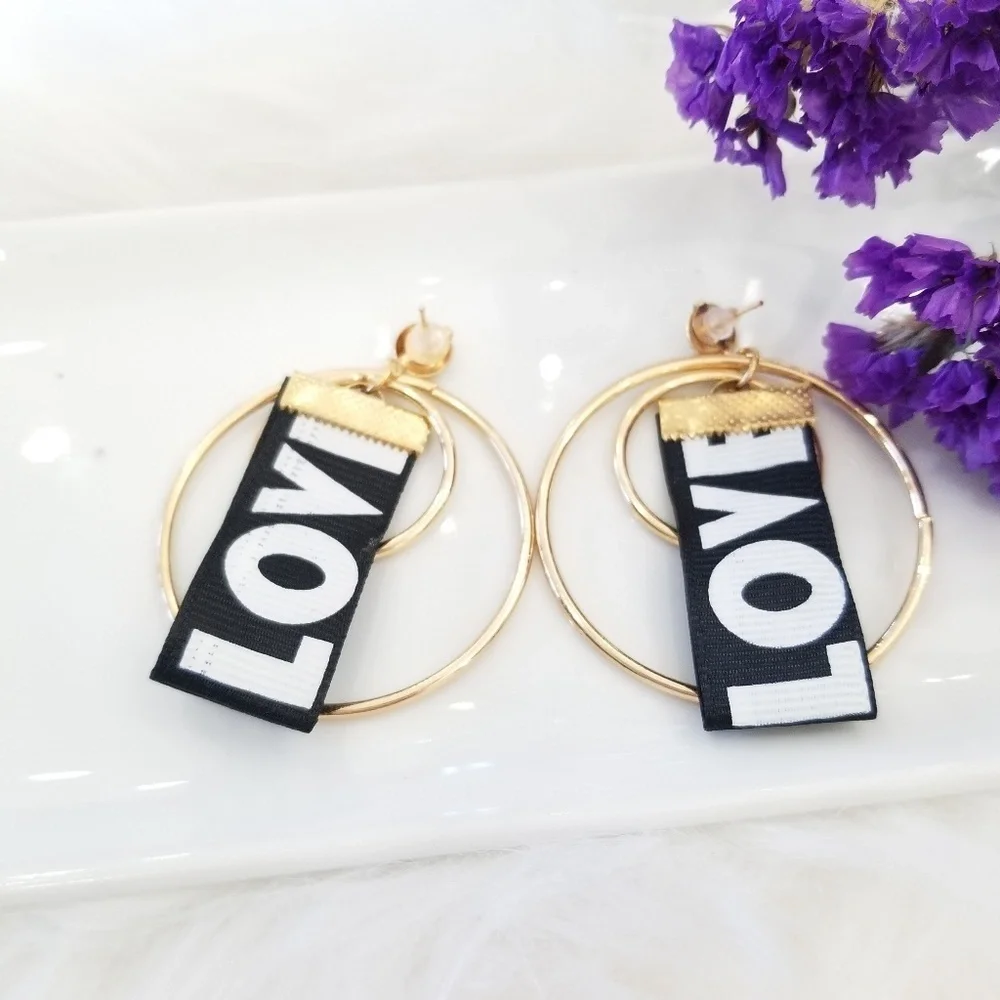 Black LOVE ribbon earrings